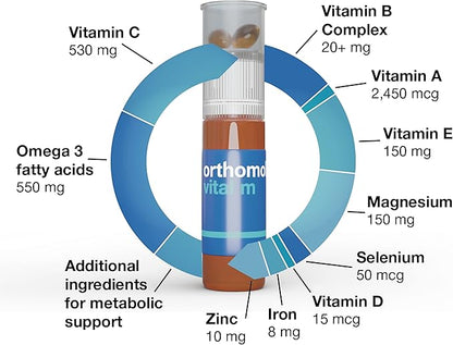 Orthomol Vital M Vial, Men's Multivitamin, 7-Day Supply, Vitamins A, B, C, D, E, K, Calcium, Iodine, Omega-3…