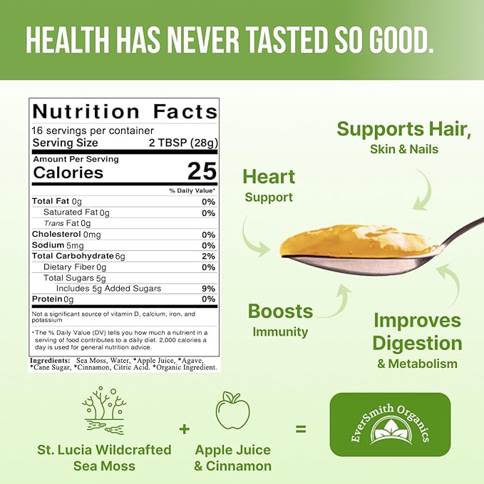 Wildcrafted Irish Sea Moss Gel | Made in USA | Rich in Vitamins & Minerals | Sea Moss Gel Raw | Nutritional Supplement | Apple (16 oz)