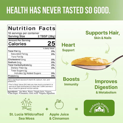 Wildcrafted Irish Sea Moss Gel | Made in USA | Rich in Vitamins & Minerals | Sea Moss Gel Raw | Nutritional Supplement | Apple (16 oz)