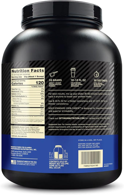 Optimum Nutrition Gold Standard 100% Micellar Casein Protein Powder, Slow Digesting, Helps Keep You Full, Overnight Muscle Recovery, Creamy Vanilla, 4 Pound (Packaging May Vary)