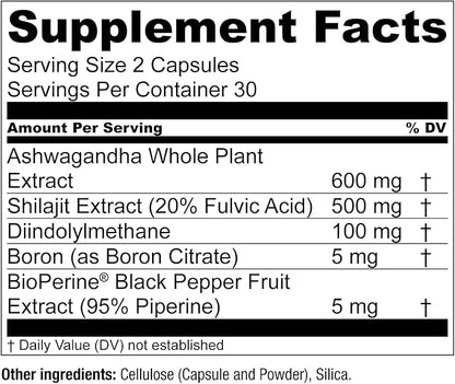 Essential Elements Male Health Supplement - Muscle Support & T-Health with DIM, Ashwagandha, Shilajit, More | T-Hero 60 Vegan Capsules (2-Pack)
