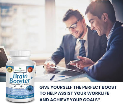 40-in-1 Brain Booster Supplement For Focus, Memory, Clarity, Energy | Advanced Vitamins Plus eBook | For Men & Women, Cognitive Function Nootropic Support with DMAE, Brain Health Formula | 60 Capsules