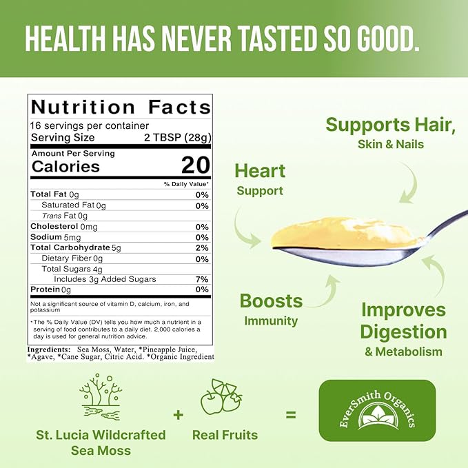 Wildcrafted Irish Sea Moss Gel | Made in USA | Rich in Vitamins & Minerals | Sea Moss Gel Raw | Nutritional Supplement | Pineapple (16 oz)