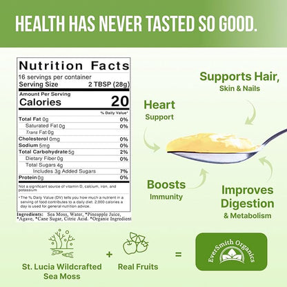 Wildcrafted Irish Sea Moss Gel | Made in USA | Rich in Vitamins & Minerals | Sea Moss Gel Raw | Nutritional Supplement | Pineapple (16 oz)
