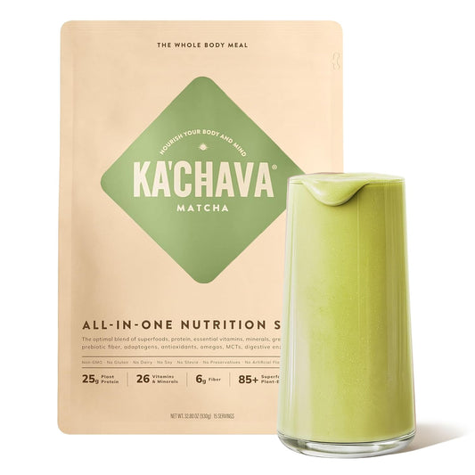 Ka’Chava All-In-One Nutrition Shake Blend, Matcha, 15 Servings, 85+ Superfoods & Nutrients, Greens Plant-Based Superfood Powder Protein Drink, Digestive Enzymes & Probiotics, Vegan Dairy Gluten Free