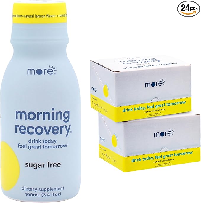 Morning Recovery Electrolyte, Milk Thistle Drink Proprietary Formulation to Hydrate While Drinking for Morning Recovery, Highly Soluble Liquid DHM, Sugar-Free Lemon, Pack of 24