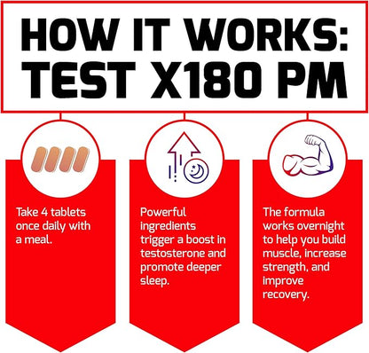 FORCE FACTOR Test X180 PM, 2-Pack, Testosterone Booster for Men, Overnight Testosterone Supplement to Build Muscle, Increase Strength, and Promote Deeper, Healthier Sleep and Recovery, 240 Tablets