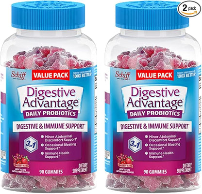 Digestive Advantage Probiotic Gummies for Digestive Health, Daily Probiotics for Women & Men, Support for Occasional Bloating, Minor Abdominal Discomfort & Gut Health, 2x90ct Bottles Superfruit