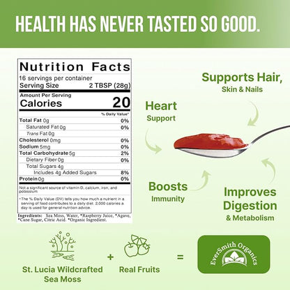 Wildcrafted Irish Sea Moss Gel | Made in USA | Rich in Vitamins & Minerals | Sea Moss Gel Raw | Nutritional Supplement | Raspberry (16 oz)