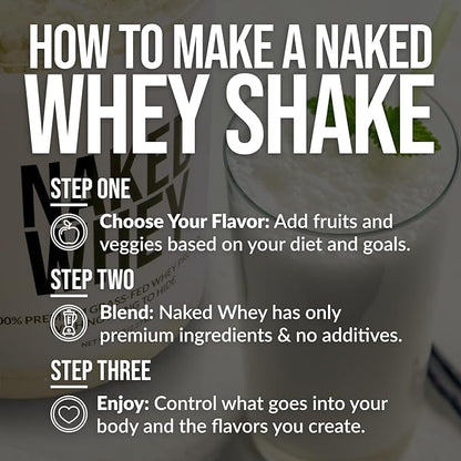 Naked Whey Chocolate Peanut Butter Grass Fed Whey Protein Powder, No GMO, No Soy, and Gluten Free, Aid Growth and Recovery - 52 Servings