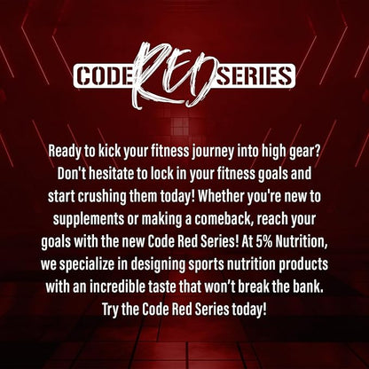 5% Nutrition Code Red Series Pre Workout Powder for Men & Women | Energy, Pump, Power, Protein Synthesis & Focus | 300mg Caffeine, L-Citrulline, Glycerol, Taurine, Alpha GPC, Huperzine (Fruit Punch)