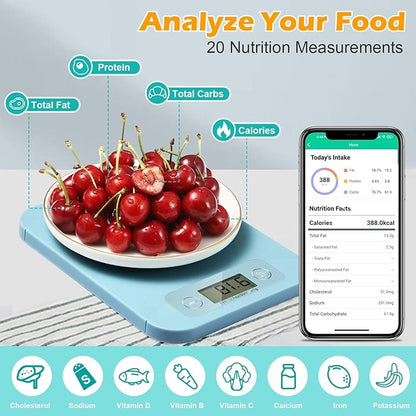 Digital Food Scale - Smart Food Scale with Nutrition Calculator APP, Kitchen Scales for Food Grams and Ounces, Food Scale for Weight Loss, Baking, Cooking, Calorie Scales with 0.1oz Accuracy (3g-5kg)