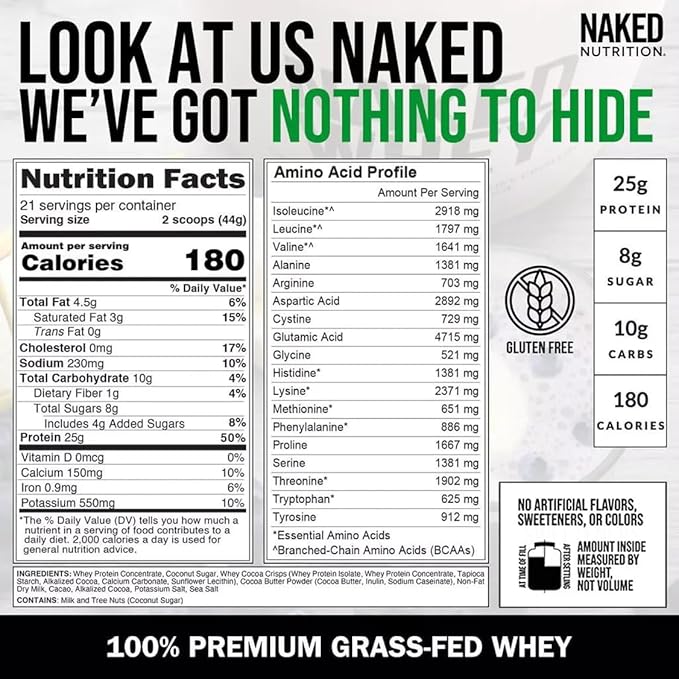 Naked Whey Cookies and Cream Protein Powder - Grass Fed Whey Protein Powder, Non-GMO, No Soy, and Gluten Free - 24 Servings
