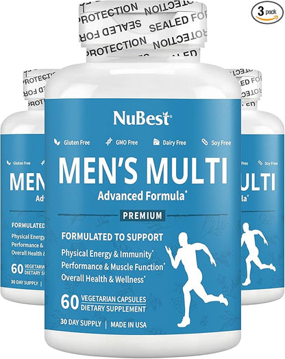 38-in-1 Capsules Asian Ginseng, Ashwagandha, Turmeric, Tongkat Ali, Saw Palmetto, Vitamins, Minerals, Herbals Supplement for Men by Men's Multi 18+ - Bones, Muscle Strength, Immune Support - Pack 3