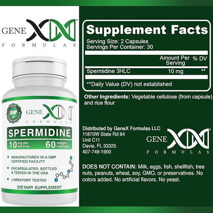 Genex Formulas Spermidine Supplement (60 Vegan Capsules)-10mg of Spermidine from Wheat Germ Extract, Autophagy Supplement for Healthy Aging & Cell Renewal, Non-GMO, Gluten-Free