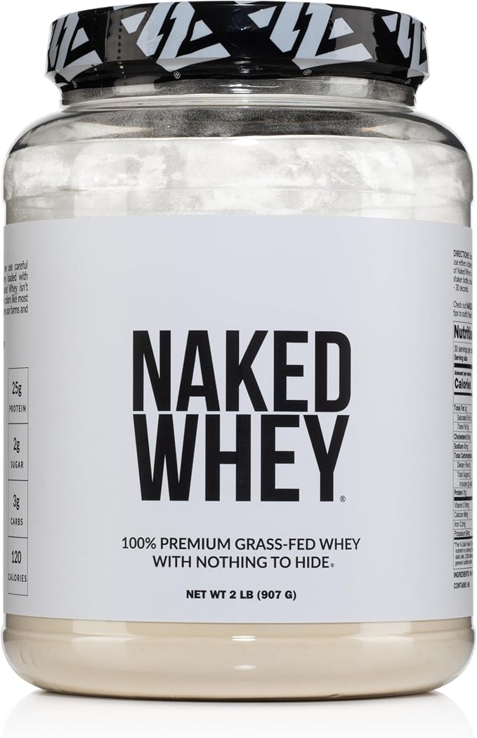 Naked Whey 2LB 100% Grass Fed Whey Protein Powder - Only 1 Ingredient, Unflavored Whey Protein, Undenatured, Gluten Free, Soy Free, No GMOs, No Preservatives