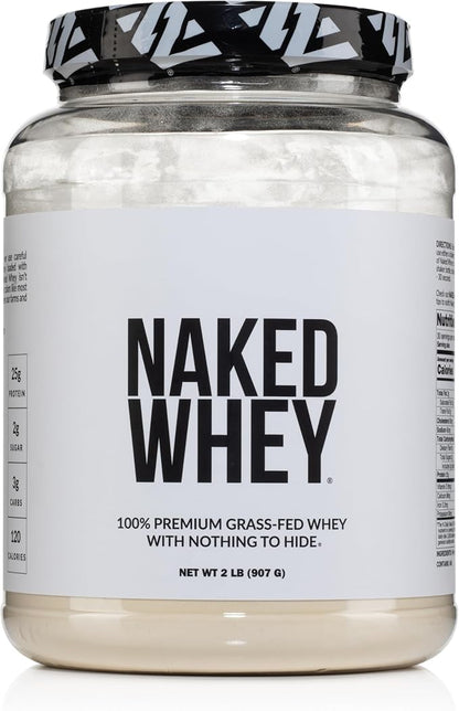 Naked Whey 2LB 100% Grass Fed Whey Protein Powder - Only 1 Ingredient, Unflavored Whey Protein, Undenatured, Gluten Free, Soy Free, No GMOs, No Preservatives