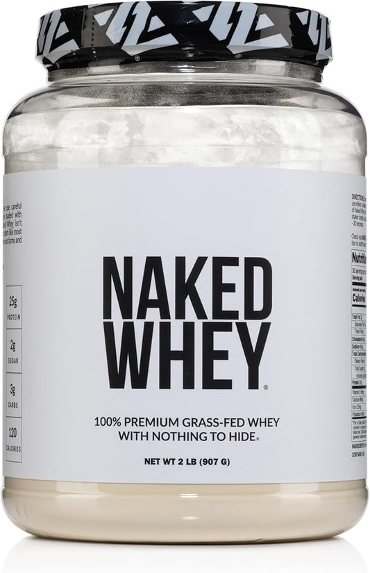 Naked Whey 2LB 100% Grass Fed Whey Protein Powder - Only 1 Ingredient, Unflavored Whey Protein, Undenatured, Gluten Free, Soy Free, No GMOs, No Preservatives