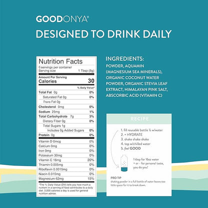 GOODONYA Organic Hydration Electrolyte Powder | Lemon, Coconut Water, Magnesium, Himalayan Pink Salt | Only 1g Sugar, No Artificial Flavors | USDA Organic & Plant-Based | 6 Servings
