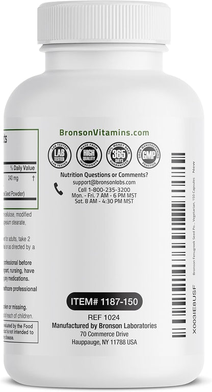 Bronson Fenugreek Seed Powder Capsules Extra Strength, Trigonella Foenum-Graecum, Non-GMO, Soy-Free, Vegetarian, 150 Capsules