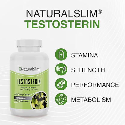 NaturalSlim Testosterin Mens Multivitamins Testosterone Booster - Testosterone Supplement with Vitamin B3, Zinc, Proprietary Blend & Testofen for Muscle Support, Stamina & Metabolism - 180 Capsules