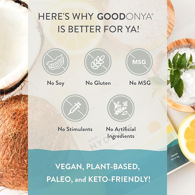GOODONYA Organic Hydration Electrolyte Powder | Lemon, Coconut Water, Magnesium, Himalayan Pink Salt | Only 1g Sugar, No Artificial Flavors | USDA Organic & Plant-Based | 6 Servings