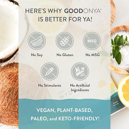 GOODONYA Organic Hydration Electrolyte Powder | Lemon, Coconut Water, Magnesium, Himalayan Pink Salt | Only 1g Sugar, No Artificial Flavors | USDA Organic & Plant-Based | 6 Servings
