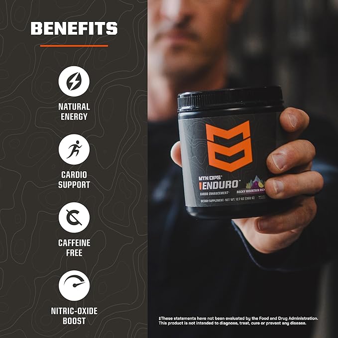 MTN OPS Enduro Nitric Oxide Stim Free Pre Workout | Magnesium Citrate, L Arginine & L Citrulline Caffeine Free Preworkout | 30 Serving Rocky Mountain Ricky