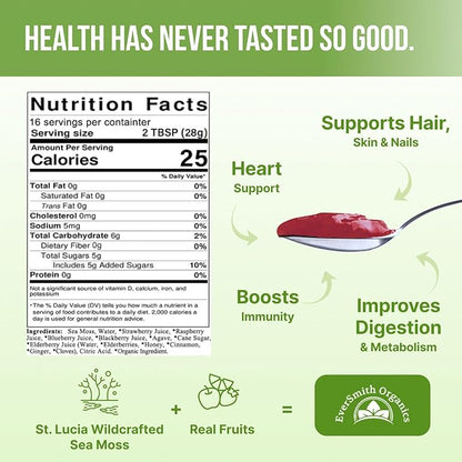 Wildcrafted Irish Sea Moss Gel | Made in USA | Rich in Vitamins & Minerals | Sea Moss Gel Raw | Nutritional Supplement | Mixed Berry (16 oz)