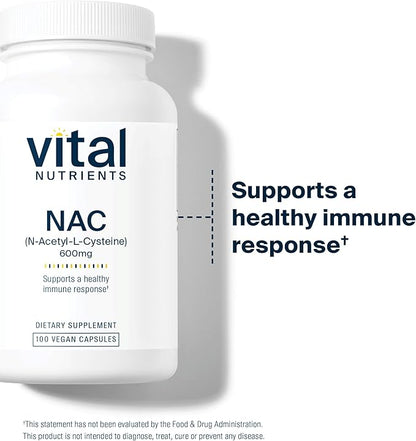Vital Nutrients NAC 600mg | N-Acetyl Cysteine | Vegan NAC Supplement | Antioxidant for Sinus, Liver, Immune, and Respiratory Health* | Gluten, Dairy, Soy Free | 100 Capsules