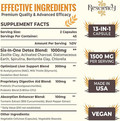 1500 MG Detox Binder Supplement – Activated Charcoal, Zeolite, Bentonite Clay – Liver & Gut Detox Cleanse, Toxin Flush, Digestive, Max Absorption, 360 Vegan Capsules