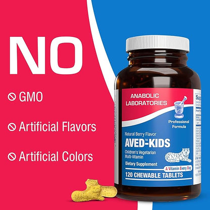 Vitamins for Kids Multivitamin with Iron - 60 Chewable Tiger Tablets with Vitamins A, B-Complex, C, D, E, Iron, Calcium, Magnesium, Zinc, and More - Natural Berry Flavor - AVED Kids
