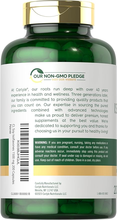 Carlyle Soy Isoflavones for Women and Men 1500mg | 200 Capsules | Non-GMO, Gluten Free Extract Supplement
