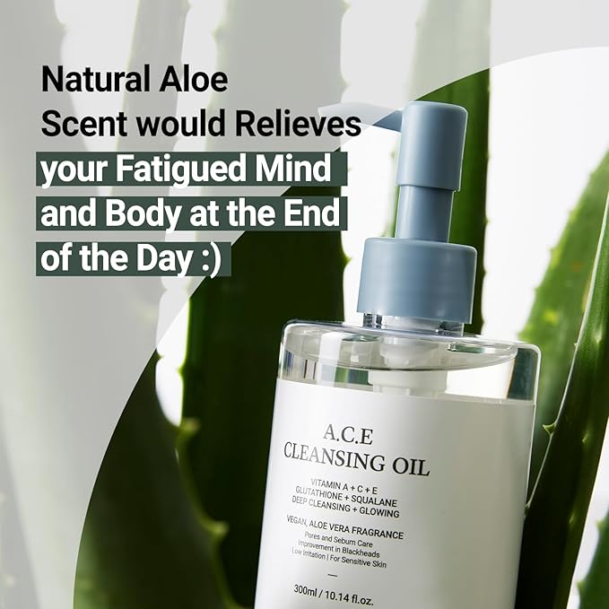 ASNO Multi-Vitamin A.C.E Cleansing Oil 300ml Blackhead Whitehead Sebum Pore Care Vitamin A C E Glutathione Aloe vera Squalane Centella Asiatica 6-types of Vegan oils