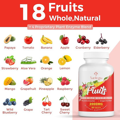 2000 MG Fruits and Vegetables Supplements, Natural Balance Over 35+ Fruits and Vegetables, 100% Whole Food Superfoods Fruit and Veggies Supplement, Energy Balance, Sugar-Free, Vegan, 120 Tablets