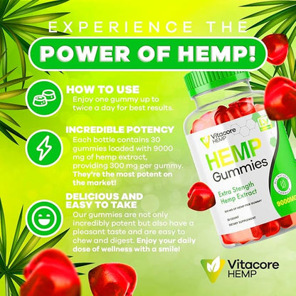 5 Pack - Vitacore Gummies - Vitacore Hemp 150 Gummies for 5 Months, Vitacore Hemp Gummies 9000 MG Per Bottle, Vitacore Gummies Me with Great Taste, Vita Core Gummies.