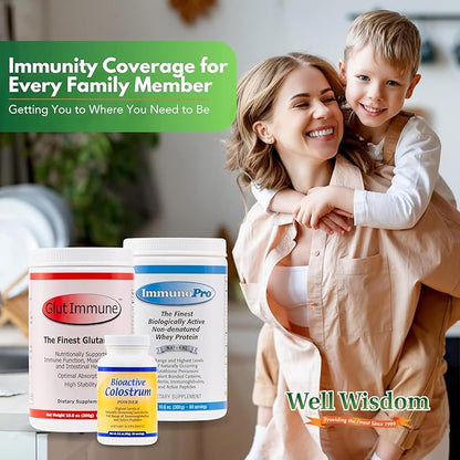 Glut Immune The Finest Glutamine Powder Dairy-Free 300g Well Wisdom - Naturally Superior Covalent Bonded Glutamine Supplement for Gut Health, Immune Focus & Recovery with 60 Servings