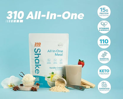 310 Nutrition – All-In-One Meal Replacement Shake - New Formula with Fiber Rich Vegan Superfood Blend - Natural Sweeteners - Low Carb Shake, Keto & Paleo Friendly - Gluten Free - 26 Essential Vitamins & Minerals - Variety Shake Box - Vanilla Crème