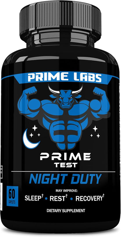 Prime Labs – Prime Test Night Duty – Nighttime Testosterone Booster & Sleep Support – Testosterone Booster for Men – PM Rest & Muscle Recovery Supplements