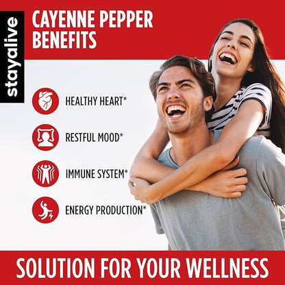 Stay Alive Cayenne Pepper 8000mg, Ginger 1500mg, Garlic 1500mg, Turmeric 1500mg, BeetRoot 3000mg, Black Pepper, 120 Cayenne Capsules, Support Cardiovascular & Immune System, Capsaicin Supplement Pills