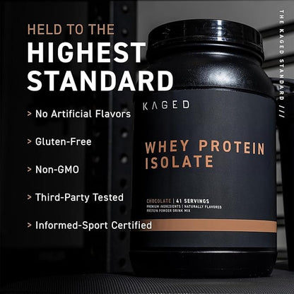 Kaged Whey Protein Isolate Powder | Chocolate | 100% Pure Low Lactose Whey | Post Workout Recovery Drink | Supports Muscle-Building | 25g per Serving | Amazing Taste, Easy Mix for Shakes | 41 Serving