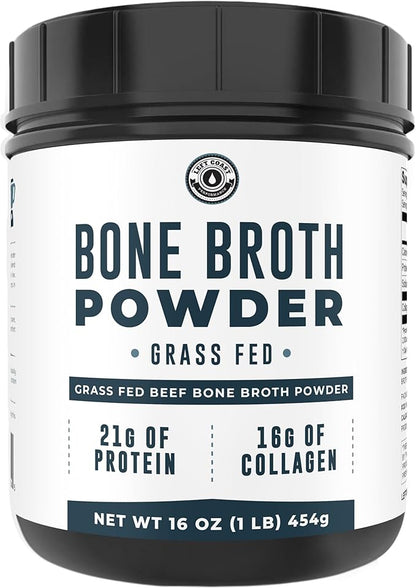 16oz Bone Broth Protein Powder From Grass Fed Beef - Unflavored, Single Ingredient - Rich in Collagen, Glucosamine, Gelatin, Paleo Protein Powder, Gut-Friendly, Non-GMO Ingredients, Dairy-Free Protein