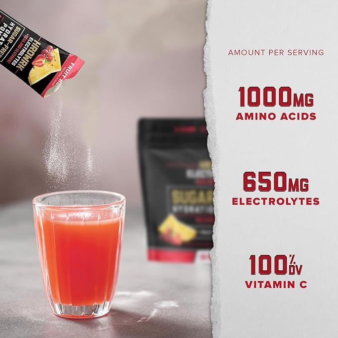 HRDWRK Electrolytes Powder Packets with Magnesium, Potassium Sodium, Keto Hydration Packets - BCAA Electrolyte Powder Packets with Glutamine, 30 Electrolytes Powder Packets Sugar Free (Fruit Blast)
