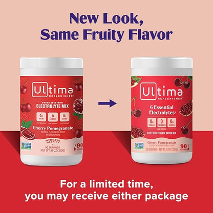 Ultima Replenisher Daily Electrolyte Drink Mix – Cherry Pomegranate, 90 Servings – Hydration Powder with 6 Electrolytes & Minerals – Keto Friendly, Vegan, Non- GMO & Sugar-Free Electrolyte Powder