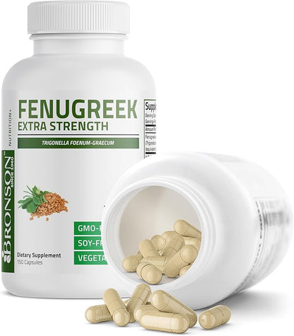 Bronson Fenugreek Seed Powder Capsules Extra Strength, Trigonella Foenum-Graecum, Non-GMO, Soy-Free, Vegetarian, 150 Capsules