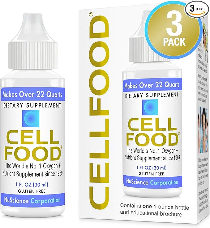 Cellfood Liquid Concentrate - 1 fl oz, 3 Pack - Oxygen + Nutrient Supplement - Supports Immune System, Energy, Endurance, Hydration & Overall Health - Gluten Free, Non-GMO, Kosher - Makes 22+ Quarts
