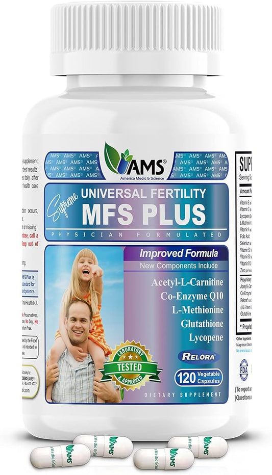 America Medic & Science MFS Plus Fertility Supplements for Men (120 Capsules) Sperm Count Booster, Supports Motility | Natural Preconception Vitamins, Reproductive Aid, with Zinc, CoQ10
