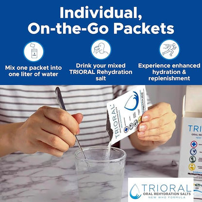 TRIORAL Rehydration Electrolyte Powder - WHO Hydration Supplement Salts Formula - Combat Dehydration from Workouts, Fluid Loss and Much More - 100 Drink Mix Packets