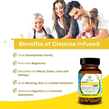 Life Infused Cleanse Infused Plus - Premium Natural Colon Cleanser with Oxygenated Magnesium, Herbs, and Enzymes, Helps Relieve Constipation Gently, Detoxifies Blood, Colon, Liver & Kidneys (90 Caps)