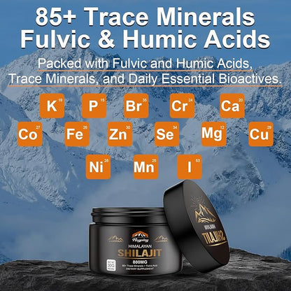 Shilajit Pure Himalayan Organic Resin - 800mg Gold Grade Shilajit Resin with Fulvic Acid & 85+ Trace Minerals Complex for Energy, Strength & Immunity, Shilajit for Men & Women, 800mg